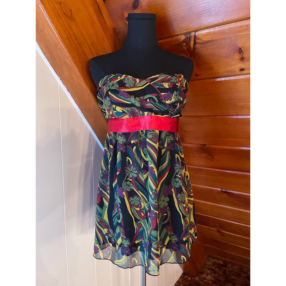 Vintage Y2K Floral Multicolor Fairy Miss Bisou Strapless Tube Top sz L